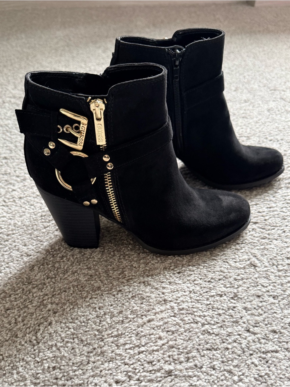 GUESS Black Gold Hardware Ankle Booties